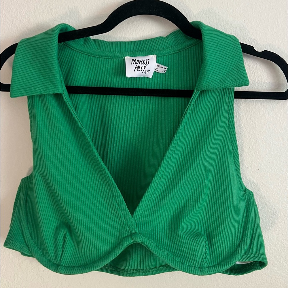 Princess Polly Green Collared Crop Top